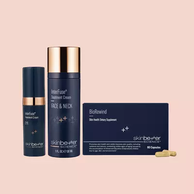 Three skinbetter science products lined up horizontally on a pale grey surface