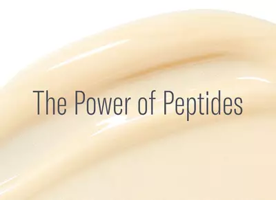 Cream-based product texture with text that reads 'The Power of Peptides'