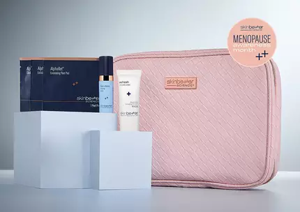 A Gift to Restore Your Skin's Natural Radiance- assortment of Skin better science products plus a pink bag