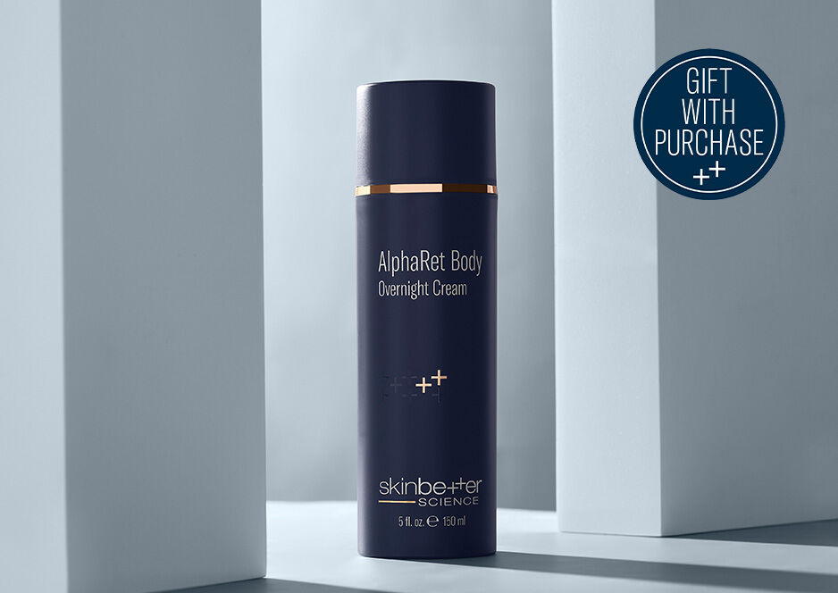 1 full sized product frm skinbetter, sitting on a white shelf with badge stating "Gift with Purchase"