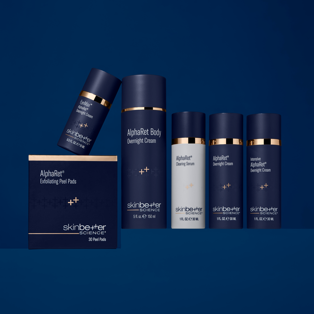 AlphaRet collection stacked horizontally on a dark blue surface