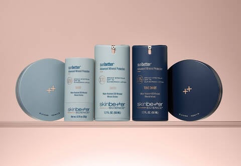5 sunbetter products with a pink background